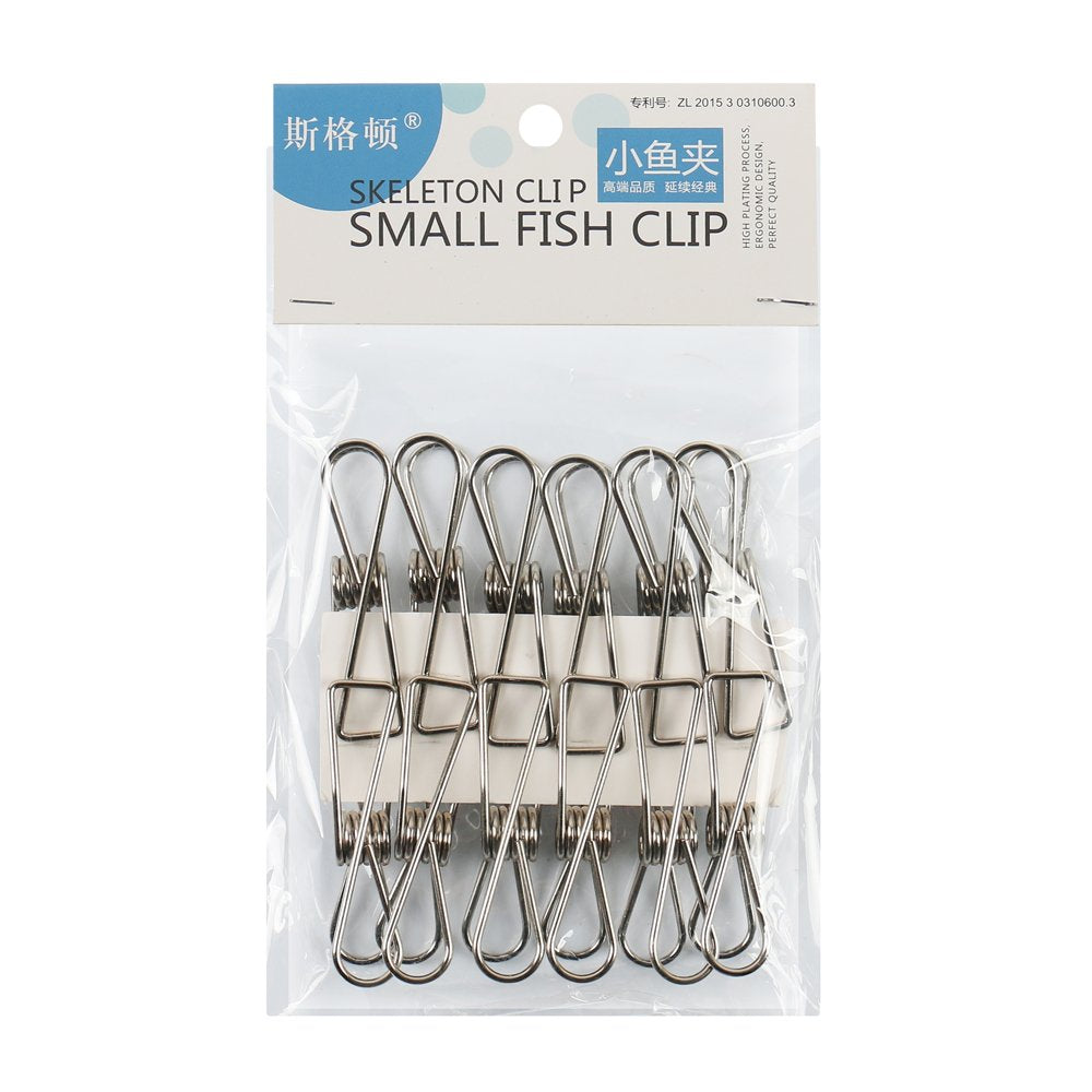 Skeleton Clip Spring Stainless Steel Wire Fish Clip Multi-purpose Colorful Holders Clothesline Utility Clips Durable Hook Windproof Pins Clip for Launtry, Beach, Book and Towel (Medium(12PCS), Silver)