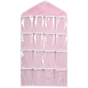 Wall Hanging Storage Bag,IEason 16Pockets Clear Hanging Bag Socks Bra Underwear Rack Hanger Storage Organizer (Pink)