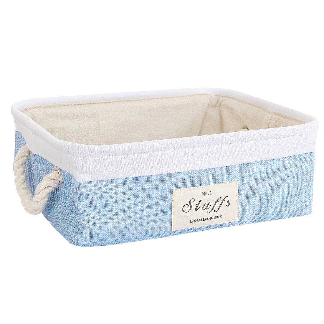 uxcell Foldable Fabric Storage Basket Bin, Collapsible Storage Organizer Cube with Cotton Rope Handles, Laundry Hamper for Closet Shelf Clothes Toys Books (Rectangle,Light Blue)