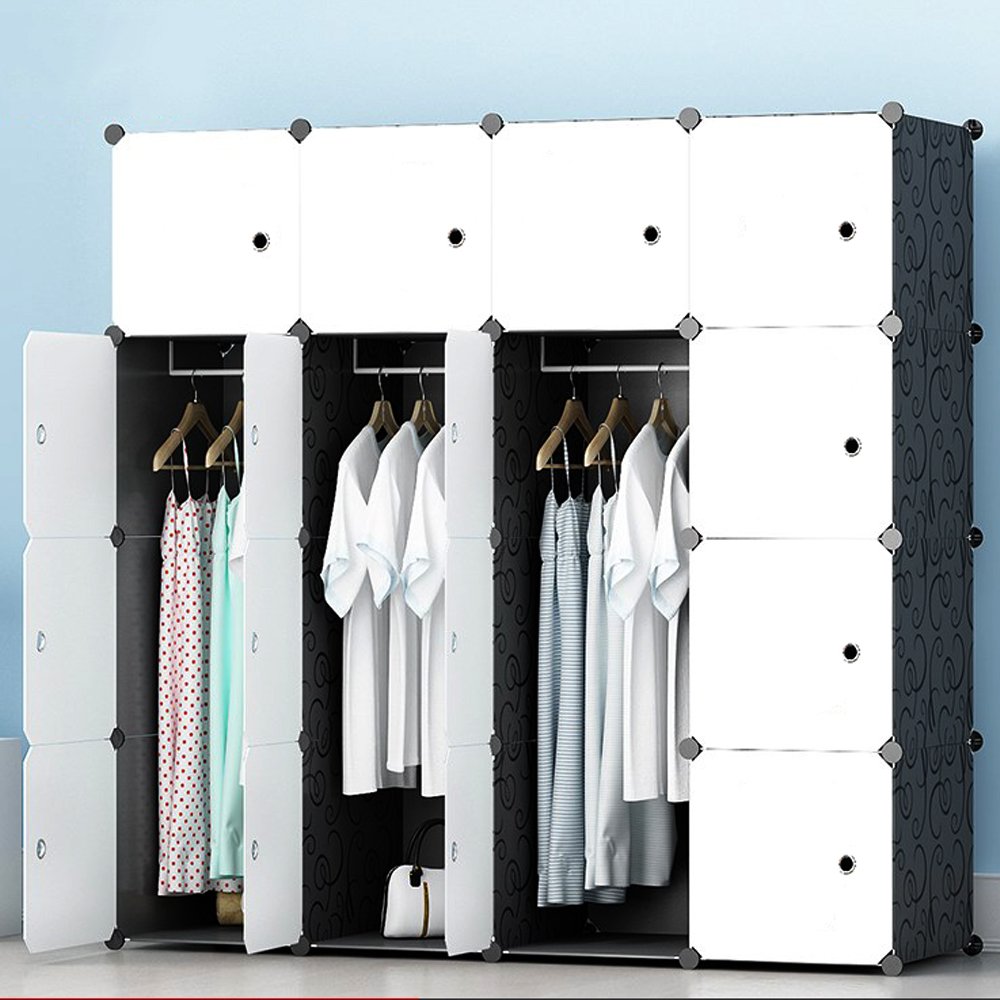 JOISCOPE MEGAFUTURE Modern Portable Closet for Hanging Clothes, Combination Armoire, Modular Cabinet for Space Saving, Ideal Storage Organizer (16 Cubes&3 Hangers)