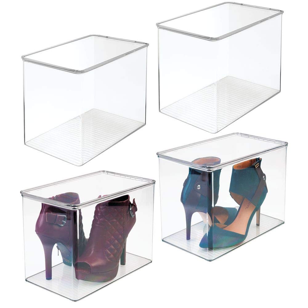 mDesign Closet Storage Organizer Shoe Box, for High Heels, Tall Pumps, Boots - Pack of 4, Clear