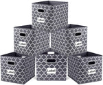 Cloth Storage Bins,Flodable Cubes Box Baskets Containers Organizer for Drawers,Home Closet, Shelf,Nursery, Cabinet, with Dual Plastic Handles,Gray with Lantern Pattern Set of 6