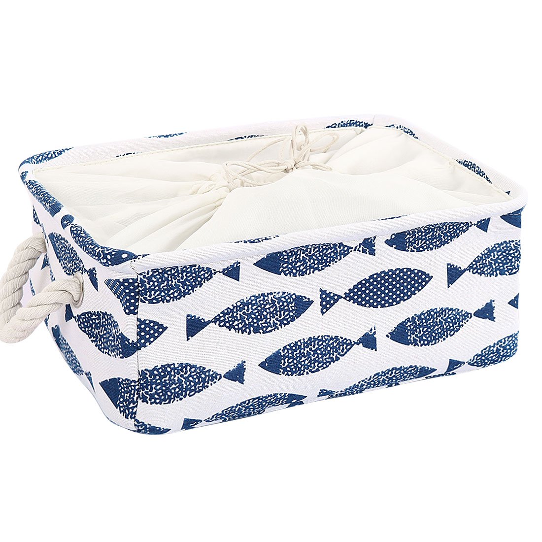 uxcell Collapsible Laundry Baskets with Handles,Fabric Storage Bins Basket for Toy Clothes Towel Organizer for Home Closet,Blue Fish (Small - 12.2 x 8.3 x 5.1 '')