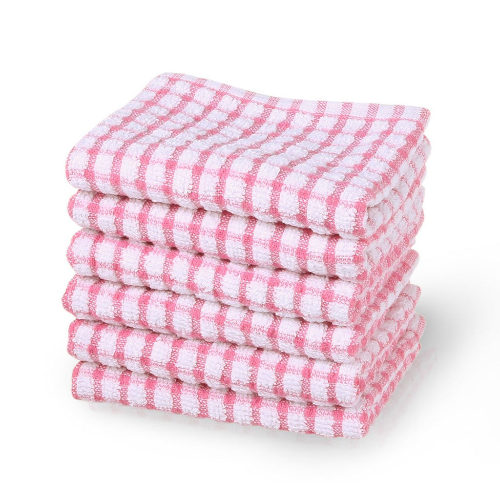 uxcell Cotton Terry Kitchen Towels Dish Cloth, Cleaning Drying Hotel Wash Cloth, 15 x 10.5 inches, pack of 6, Pink