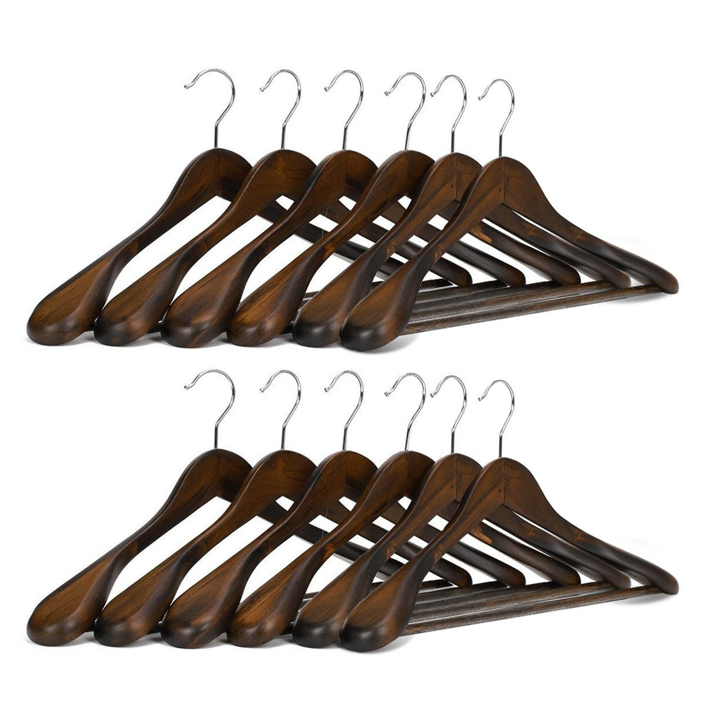 JS HANGER Piece 12 Gugertree Wooden Extra-Wide Shoulder Suit Coat Hangers Retro Finish