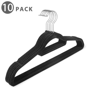 Flexzion Velvet Hanger 10 Pack - Non Slip Dress Hanger with Accessory Bar Space Saving, Strong and Durable with 360 Degree Swivel Hook, Contoured Shoulder for Shirts Clothes Coat Suit Pants (Ivory)