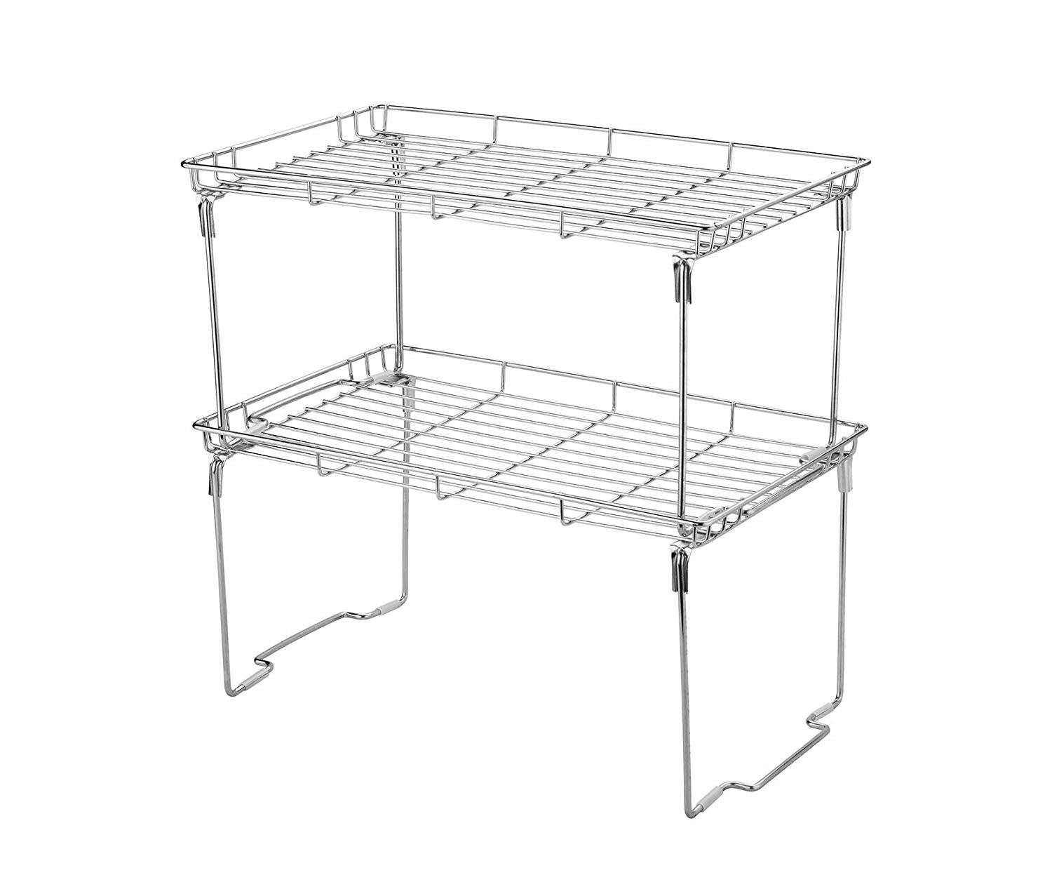Stackable and Foldable Kitchen Shelf Organizer 15"L x 9"W x 7.5"H (Pack of 2, Chrome)