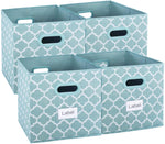 Homyfort Cloth Storage Bins, Foldable Cubes Box Basket Organizer Container Drawers with Dual Plastic Handles for Closet, Bedroom, Toys,Set of 4 Grey Lantern Pattern 13"x15"x13"