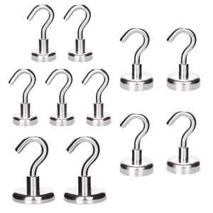 RONRI Magnetic Hooks Heavy Duty 18LB 49LB 75LB, Strong Magnetic Hooks with Magnet Neodymium Hook for Home/Kitchen/Factory/Workplace/Office/Garage with Strong Corrosion Protection, 10 Pack