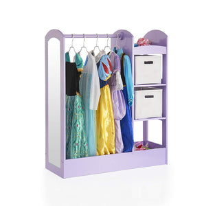 Guidecraft See and Store Dress-up Center – Lavender: Pretend Play Storage Closet with Mirror & Shelves, Armoire for Kids with Bottom Tray - Costume Storage Dresser
