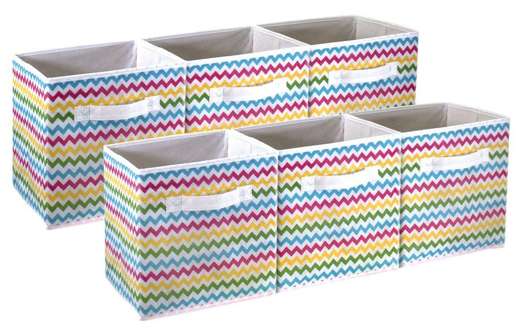 Sorbus Foldable Storage Cube Basket Bin - Great for Nursery, Playroom, Closet, Home Organization (Chevron Multi-Color, 6 Pack)