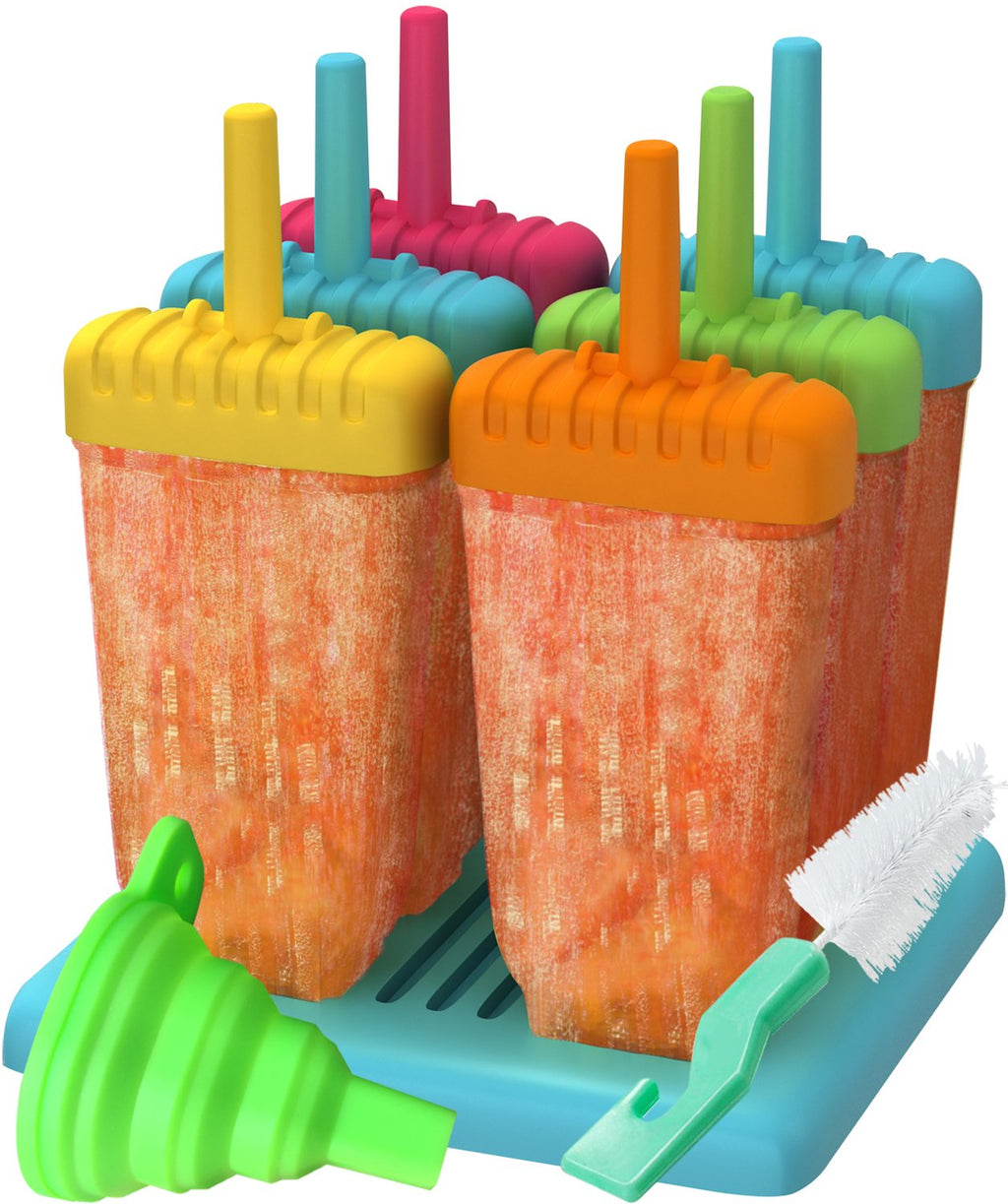 Ozera Reusable Popsicle Molds Ice Pop Molds Maker - Set of 6 - With Silicone Funnel & Cleaning Brush - Assorted Colors