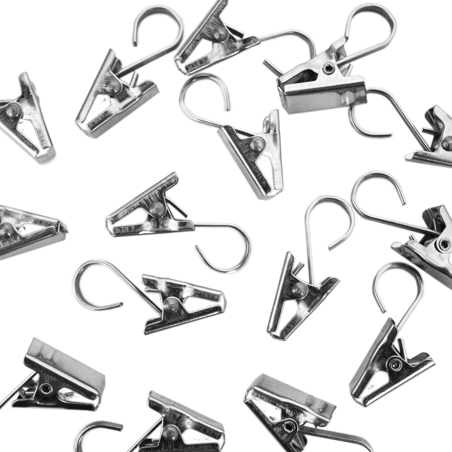 Heavy Duty Satin Nickel Curtain Clips w/ Hook for Photos, Showers, Bedroom, Living Room, Home Decoration, Arts & Crafts, 1.5" x 0.5" inch (20 Hooks) by Super Z OutletÂ®