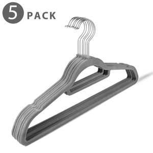 Flexzion Velvet Hanger - Non Slip Dress Hanger with Accessory Bar Space Saving, Strong and Durable with 360 Degree Swivel Hook, Contoured Shoulder for Shirts Clothes Coat Suit Pants (5 Pack, Gray)