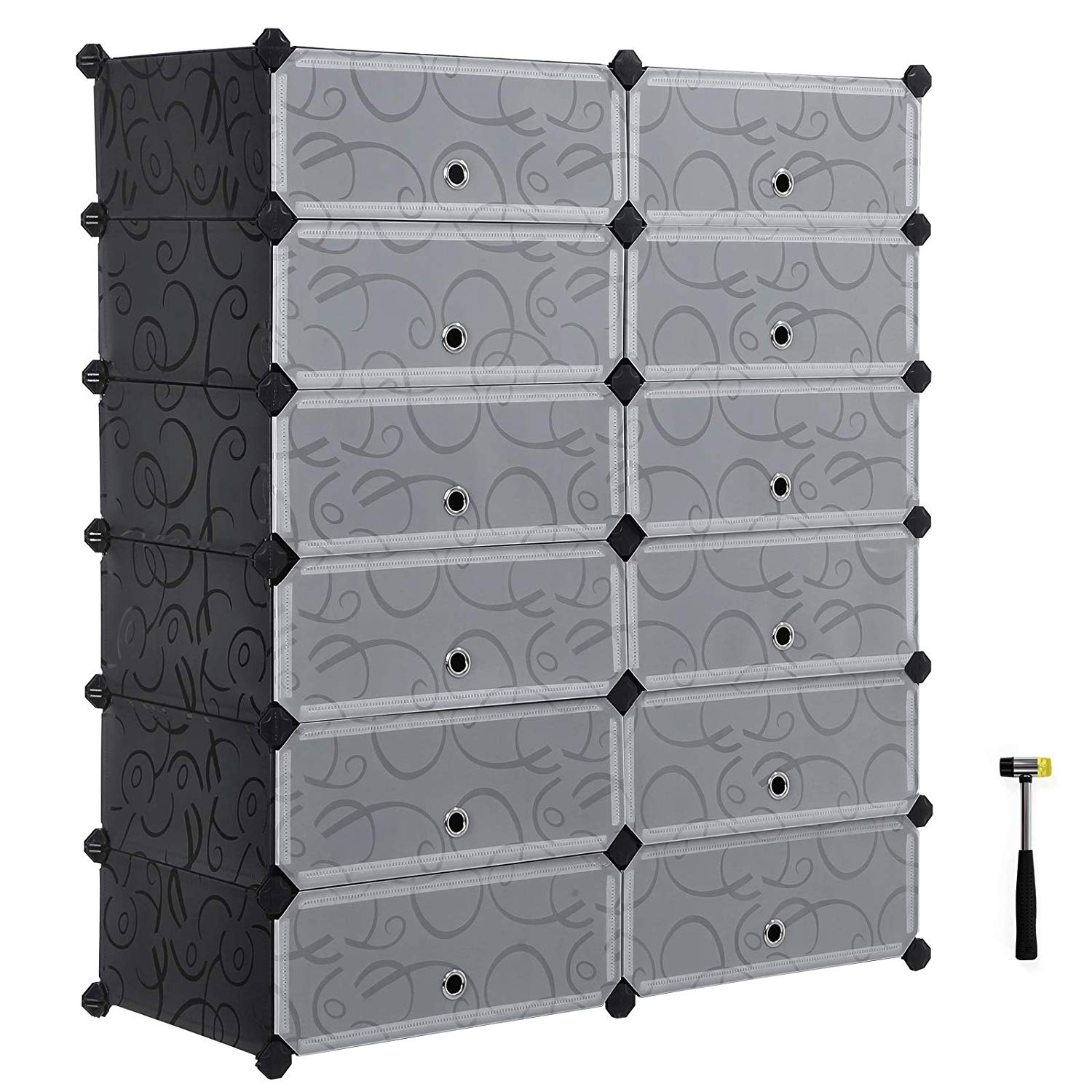 SONGMICS Shoe Rack, DIY Plastic Storage Organizer,Modular closet cabinet with Doors, Black ULPC26H