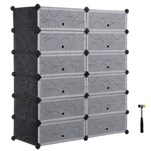 SONGMICS Shoe Rack, DIY Plastic Storage Organizer,Modular closet cabinet with Doors, Black ULPC26H