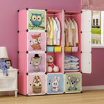 MAGINELS Portable Kid Organizers and Cute Baby Storage Organizer Clothes Wardrobe Cube Closet MultiFuncation Bedroom Armoire Children Dresser Rack Forest Animal Pink 8 Cube & 2 Hanging Section