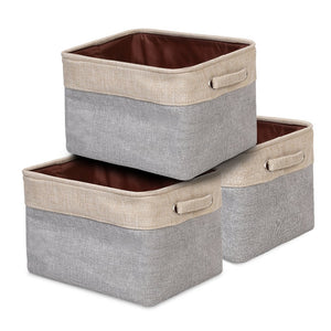ANNSY Storage Bin Collapsible Basket 1-pack Foldable Fabric Grey/ Brown Storage Cube Organizer with handles for Home and Office