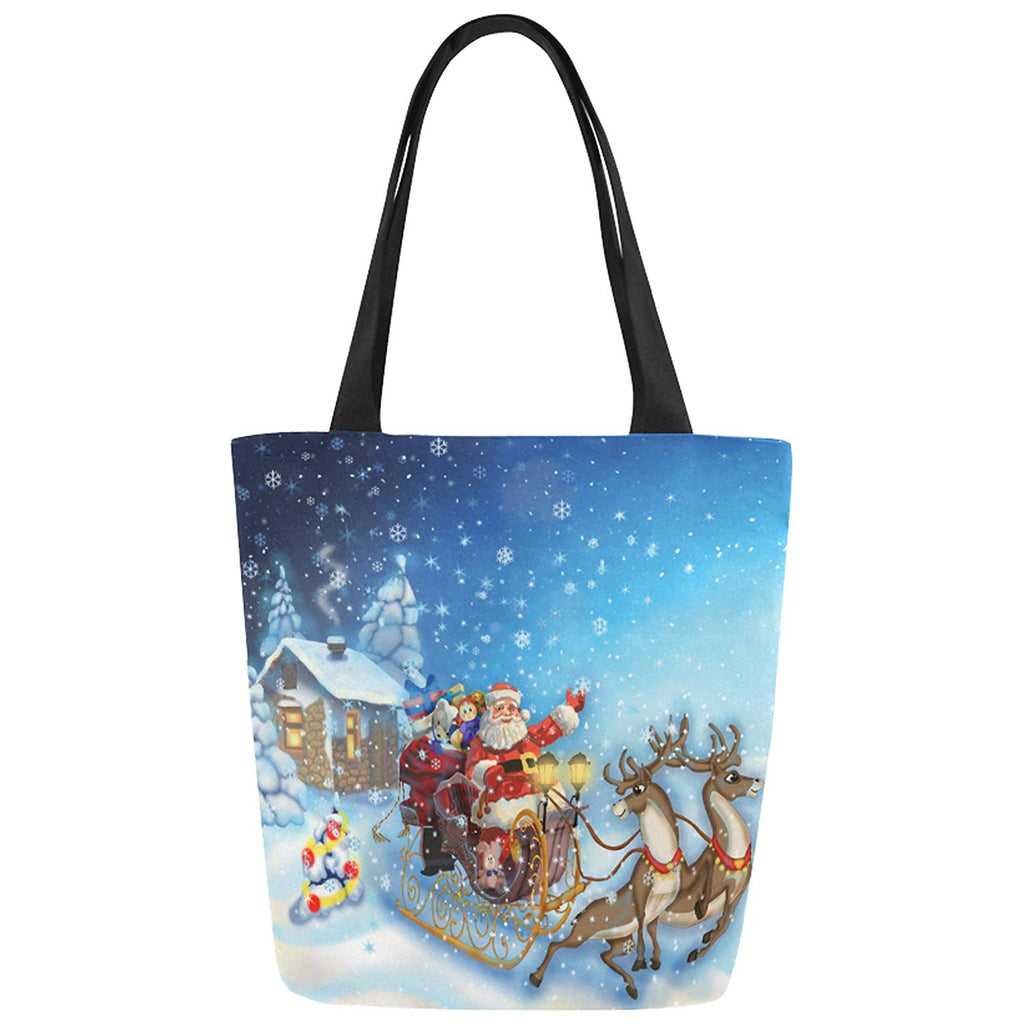 InterestPrint Christmas Santa Clause Canvas Tote Bag Handbag Shoulder Bag for Women Girls