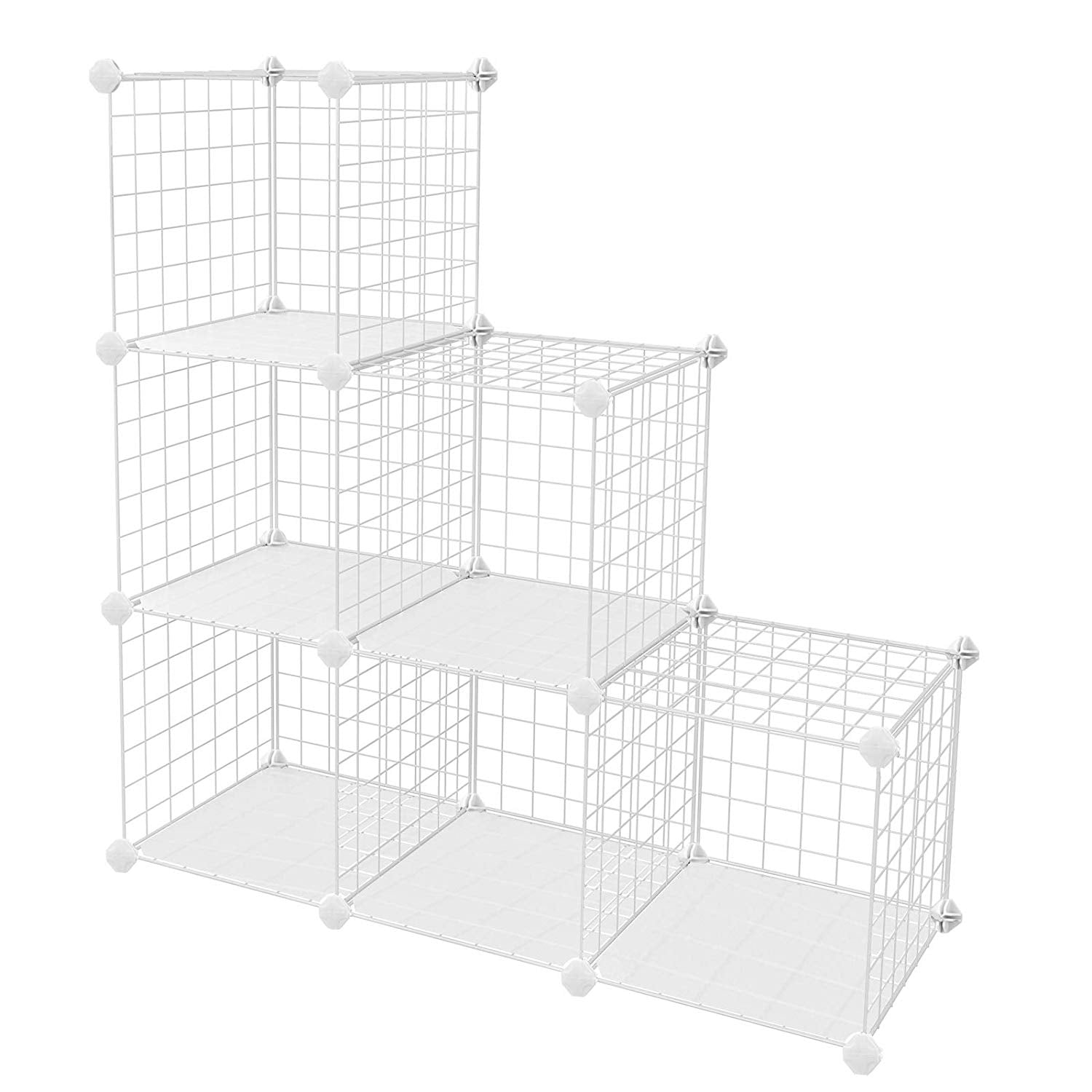 SONGMICS Metal Wire Cube Storage,6-Cube Shelves Organizer,Stackable Storage Bins, Modular Bookcase, DIY Closet Cabinet Shelf, 24.8”L x 12.2”W x 36.6”H, White ULPI111W