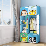 MAGINELS Children Wardrobe Kid Dresser Cute Baby Portable Closet Bedroom Armoire Clothes Hanging Storage Rack Cube Organizer Large Blue 6 Cube & 1 Hanging Section