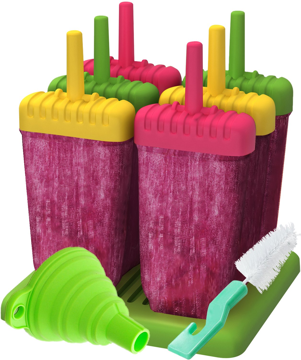 Popsicle Molds, Ozera Set of 6 Ice Pop Molds Maker, Popsicle Trays - With Silicone Funnel & Cleaning Brush - Assorted Colors (B - Mix Color)