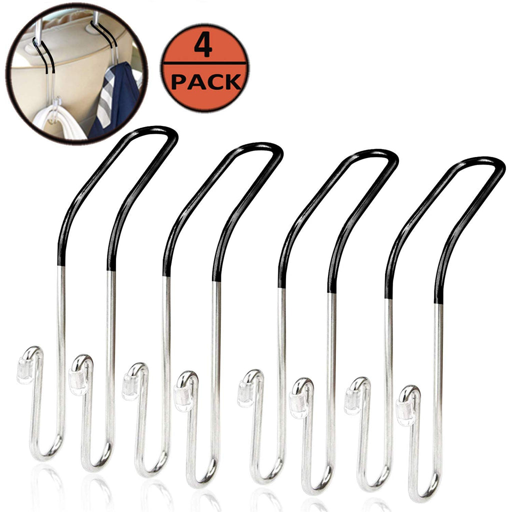 EldHus 4-Pack Car Hooks, Truck Vehicle Back Seat Headrest Hanger Holder Hook for Bag Purse Cloth Coat Grocery (Metallic)