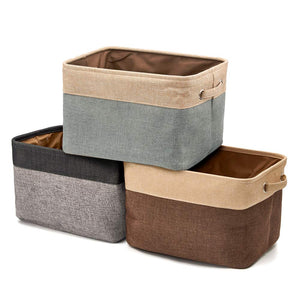 EZOWare Collapsible Storage Bin Basket [3-Pack] Foldable Canvas Fabric Tweed Storage Cube Bin Set with Handles for Home Office Closet (Assorted Color)