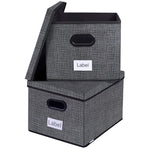 Homyfort Foldable Storage Boxes with Lids, Premium Linen Polyester Bins Baskets Closet Organizer for Home, Bedroom,Clothes,Tids Toys with Double Plastic Handles,Set of 2 Gray