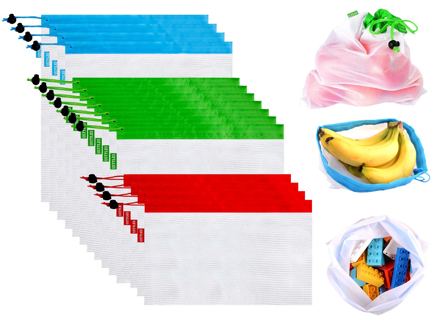 Upgrade Reusable Produce Bags 15Pcs, Zero Waste Reusable Produce Bags Double-Stitched Washable Lightweight See Through with Tare Weight Labels Eco Friendly Produce Bags for Fruit Veggies Toy