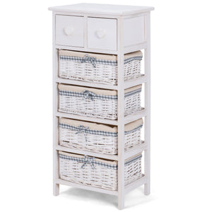 Giantex Nightstand Bedside End Table Organizer W/ 4 Wicker Baskets Chest Cabinet Storage (1)