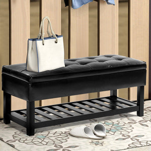 Giantex Storage Bench Shoe Rack Ottoman Organizer Entryway Furniture PU Leather (Black)