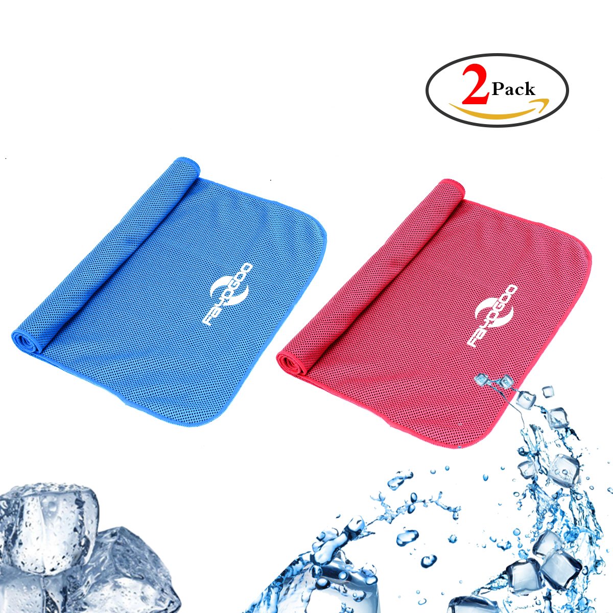 Fayogoo Cooling Towel for Instant Cooling Relief,Microfiber Cool Towel Use as Cooling Bandana,gym towel,35" x12" Ice towel for Sports,Yoga,Fitness,Gym,Travel,Pilates,Workout (Blue+Rose red),2 Pack