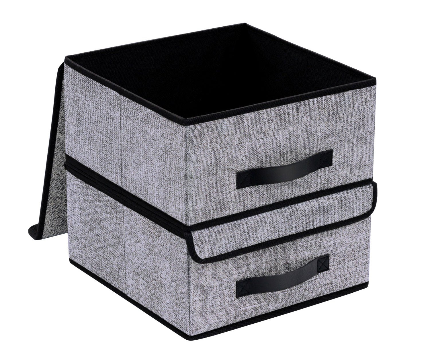 Onlyeasy Fabric Foldable Large Storage Boxes - Bins Cubes Dividers Containers Baskets Cloth Closet Shelf Cubby Bookcase Baby Organizer for Home with 2 Lids, 19.7"x11.8"x7.9", Set of 2 Black, 7MXAB2L2