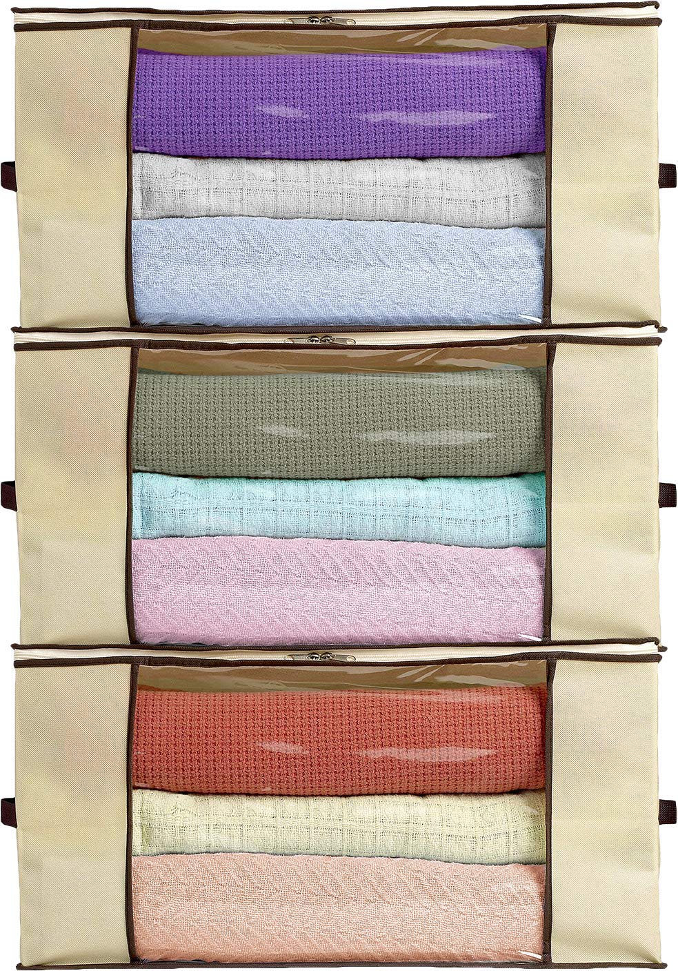 Ziz Home Blankets Clothes Storage Bag 3 Pack Breathable Anti-Mold Material Closet Organization Used for Linen Storage Blanket Storage Sweater Storage Duvet Storage Bags Eco-Friendly Clear Window