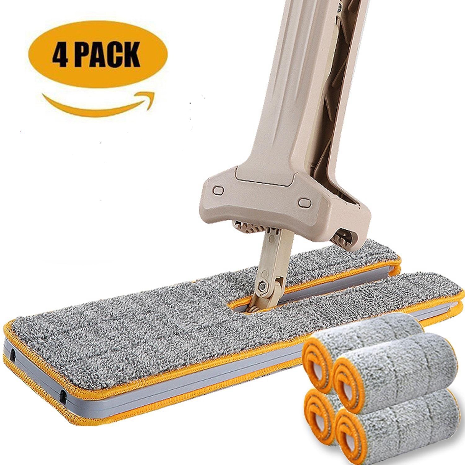 Towney Double Sided Flat Mop- Microfiber Lazy Flip Floor Mop 360 Spin & Automatic Squeeze Handwash Free Wet and Dry Floor Cleaner for Living Room,Kitchen,Bathroom (4 Mop Clothes All In)