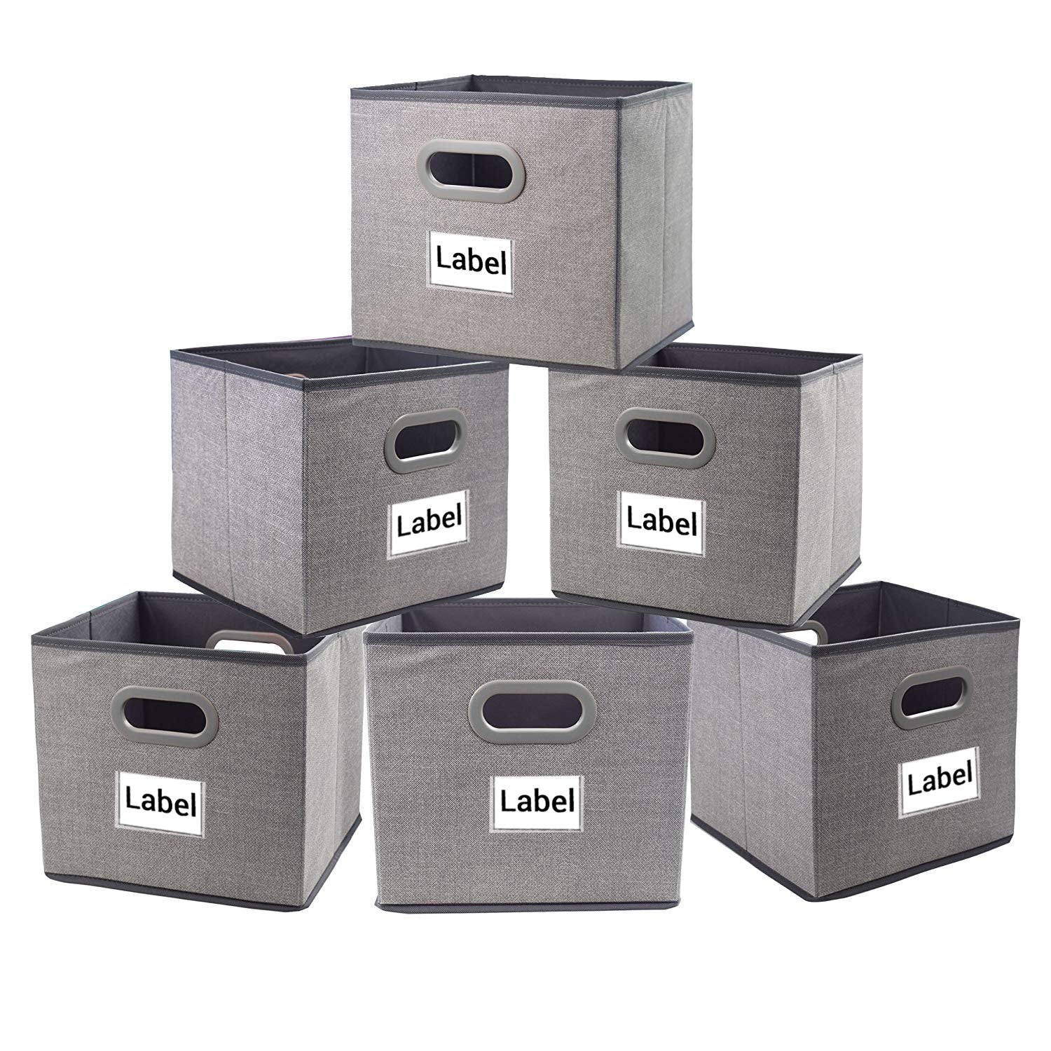 Homyfort Cube Storage Bins,Foldable Cloth Boxes Baskets Organizer for Closet,Home,Office, Bedroom with Plastic Handles Set of 6 Grey Large 12x12x12