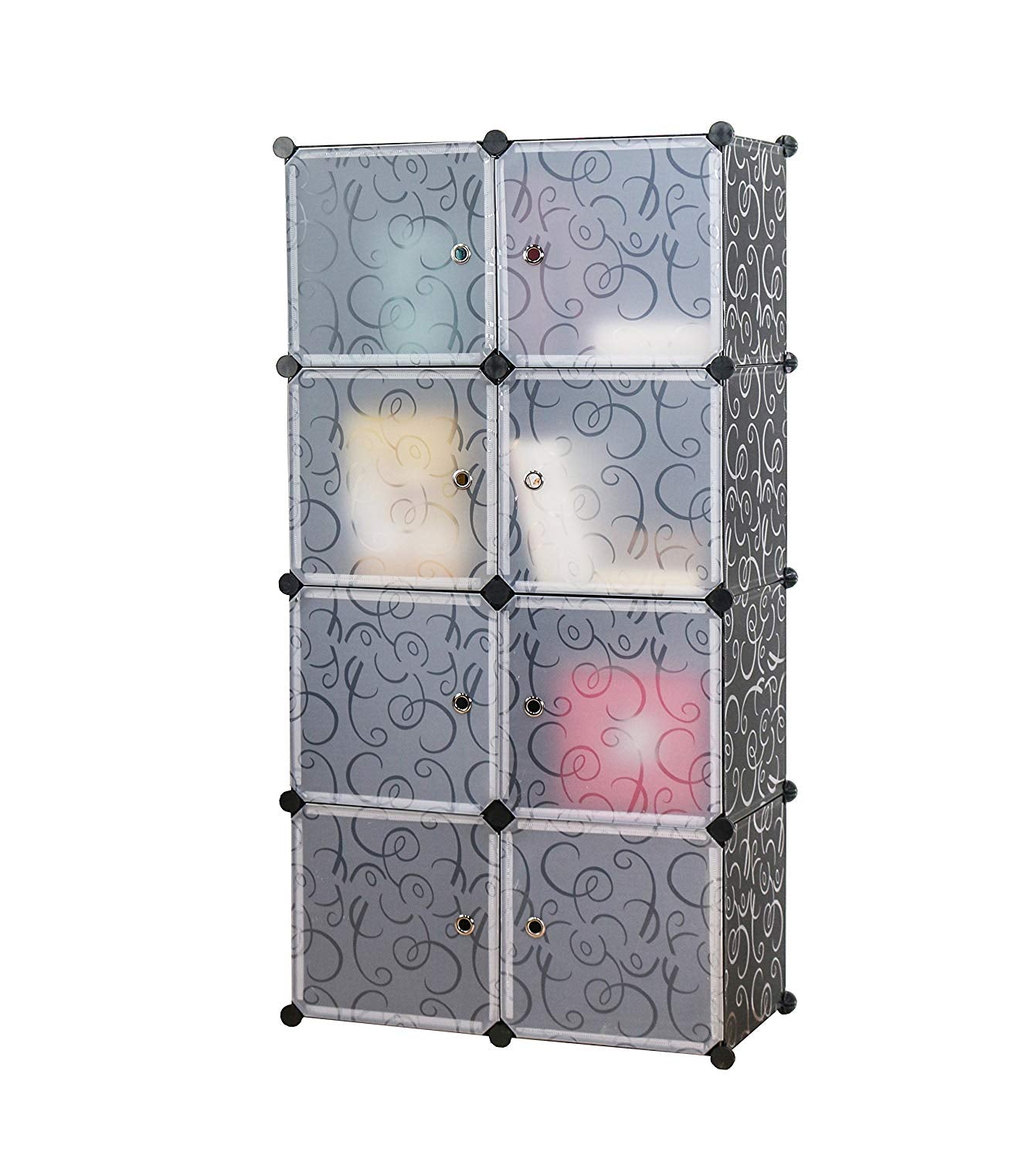UNICOO - Multi Use DIY Plastic 8 Cube Organizer, Toy Organizer, Bookcase, Storage Cabinet, Wardrobe Closet (Black)