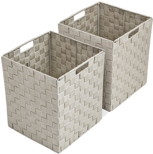 Sorbus Foldable Storage Cube Woven Basket Bin Set - Built-In Carry Handles - Great for Home Organization, Nursery, Playroom, Closet, Dorm, etc (Woven Basket Bin Cubes - 2 Pack, Gray Pattern)