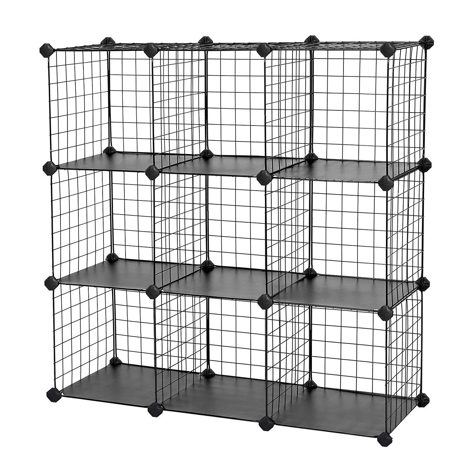 SONGMICS Metal Wire Cube Storage,9-Cube Shelves Organizer,Stackable Storage Bins, Modular Bookcase, DIY Closet Cabinet Shelf, 36.6”L x 12.2”W x 36.6”H, Black ULPI115H