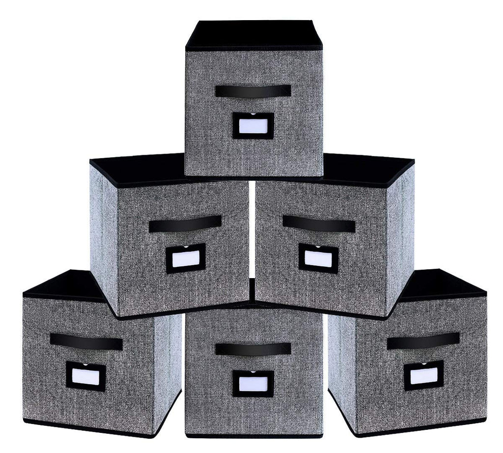 Onlyeasy Cloth Storage Bins Cubes Boxes Fabric Baskets Containers - Foldable Cubby Closet Shelf Nursery Drawer Organizer for Home Closet Bedroom, 30 x 30 x 30 cm, Set of 6, Grey, 8MXDB06PL