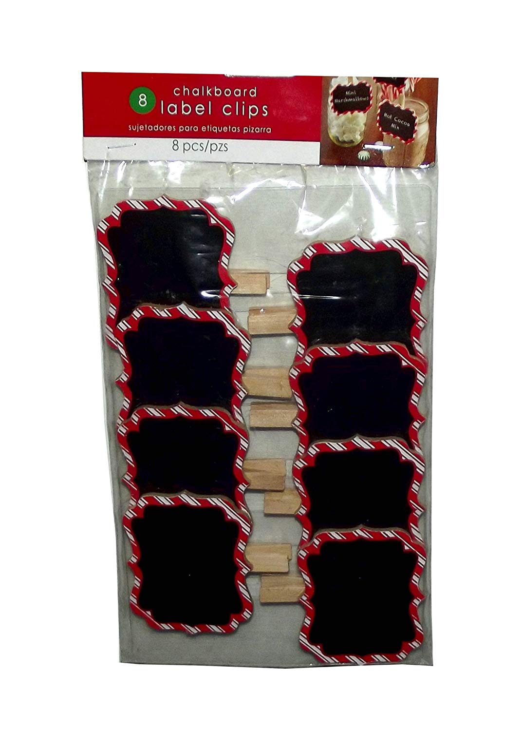 Amscan Christmas Candy Cane Print Chalkboard Clip Labels, 8 count