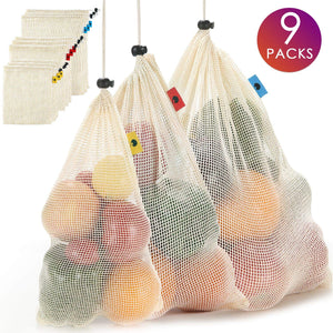 Reusable Cotton Mesh Produce Bags - Durable Grocery Bags with Tare Weight on Tags Eco Friendly Cotton Produce Bags for Vegetable Shopping & Storage