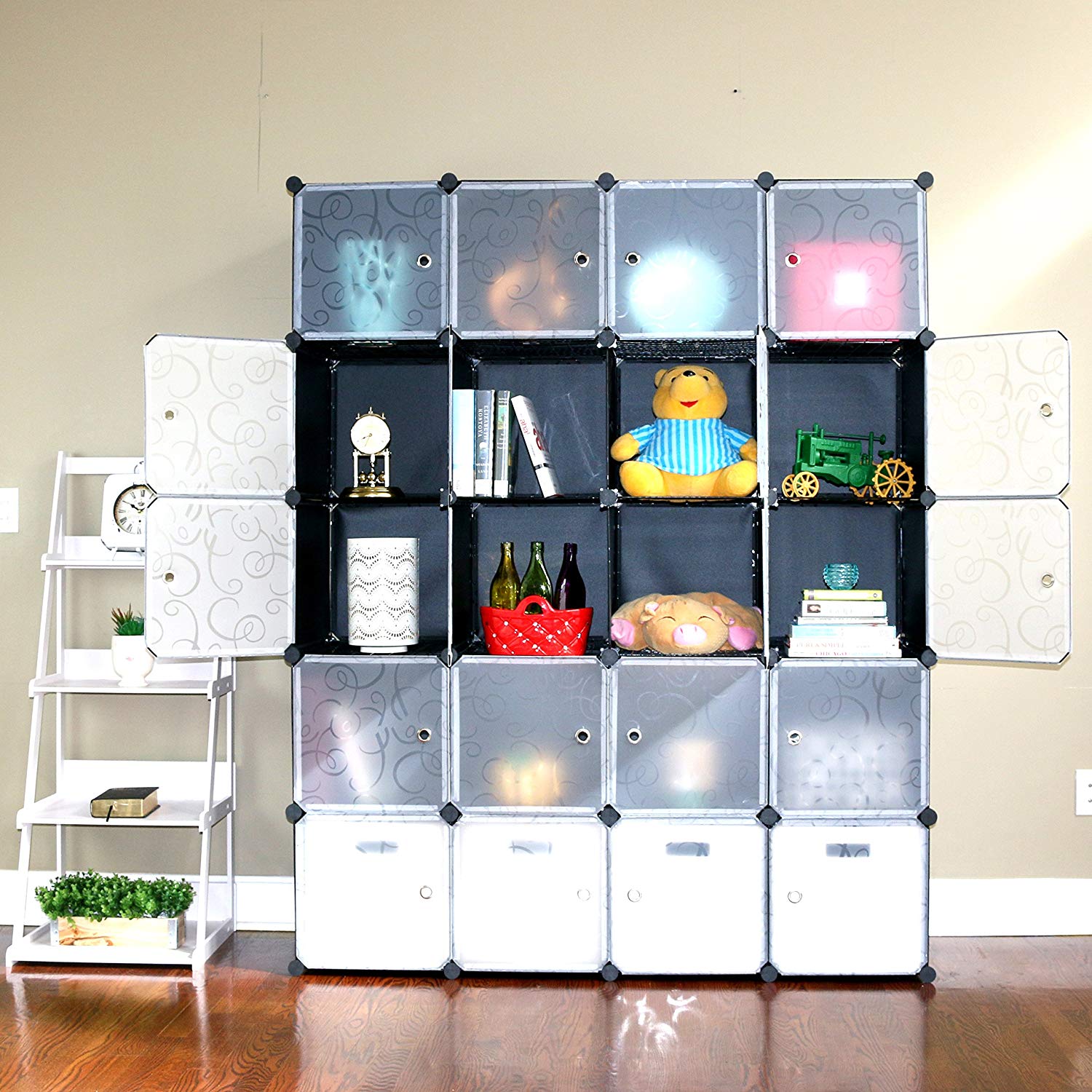 UNICOO - Multi Use DIY 20 Cube Organizer, Bookcase, Storage Cabinet, Wardrobe Closet - (Regular Cube, Black)