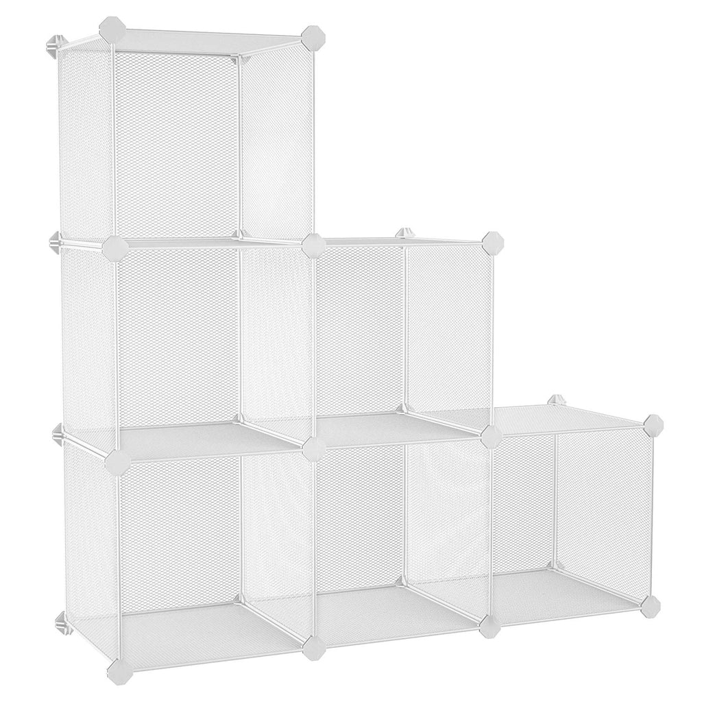 SONGMICS 6-Cube Metal Mesh Storage Cube, Storage Shelves Organizer, Modular Bookcase, DIY Closet Cabinet Shelf for Books, Plant, Toys, Shoes, Clothes, 36.6”L x 12.2”W x 36.6”H, White ULPL111W