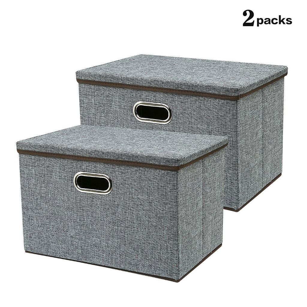 QIHANGCHEPIN Large Storage Box, 17.7’’Sturdy&Strong Collapsible Fabric Storage Bin Container Bakset Home Cube Organizer With Removable Lid for Bedroom,Closet,Shelves,Office,Grey,2 Packs