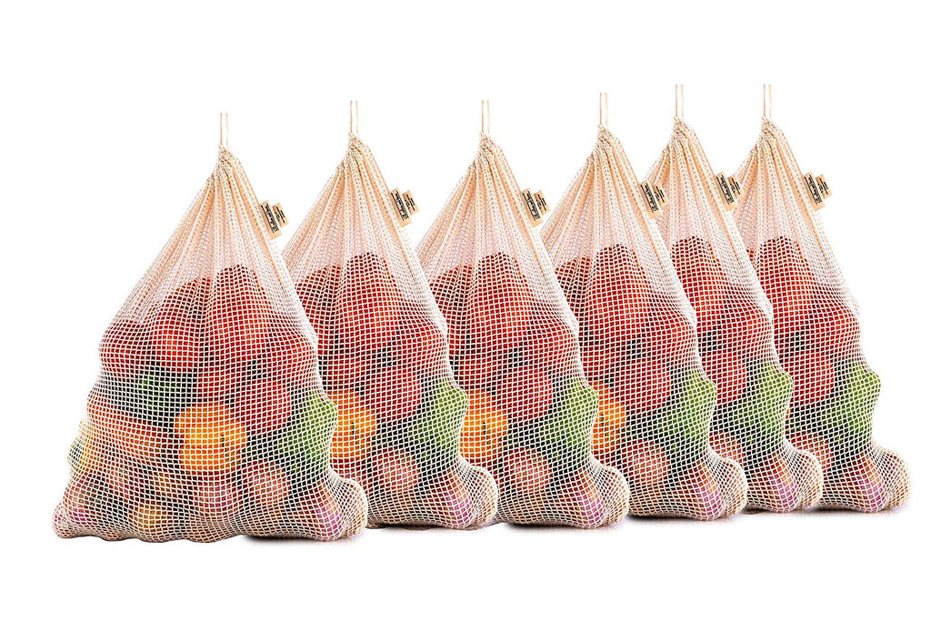 Mesh Vegetable Storage Bags - Reusable Organic Vegetable Bags large - Reusable Bulk Bin Bags - Veggie Storage Drawstring Produce Bags - Reusable Dry Goods Bags - Cloth Kitchen Bags Set of 6 Large