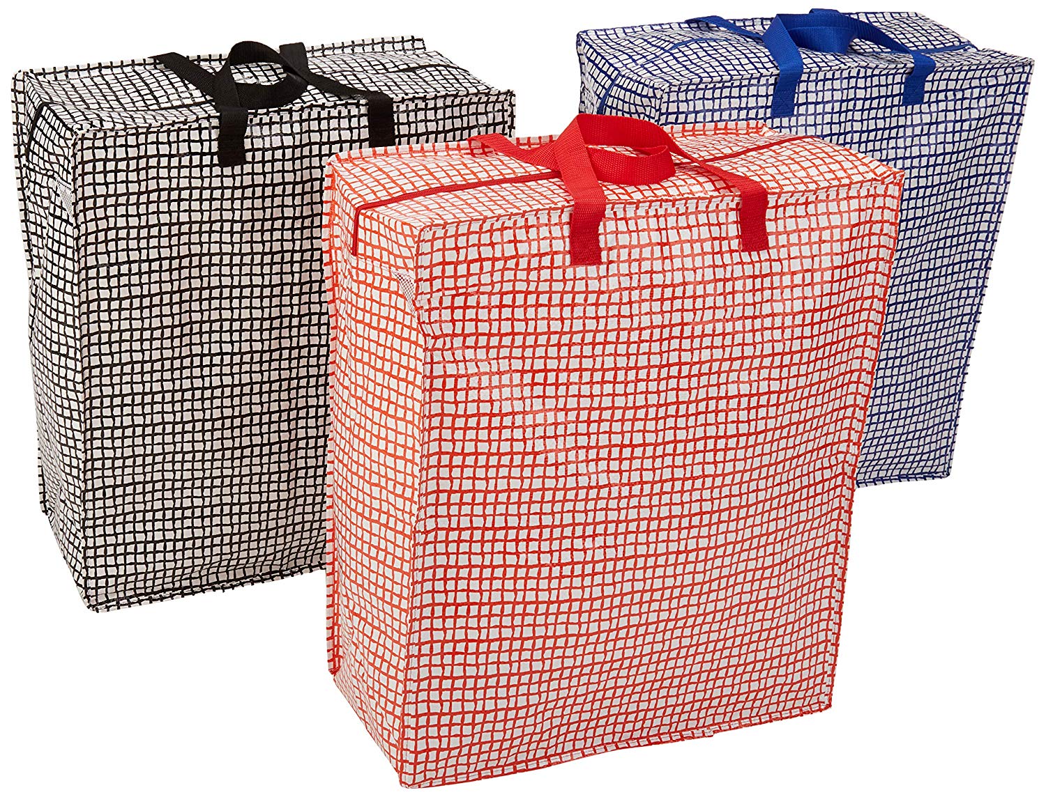 Klickpick Home Heavy Duty Reusable Extra Large Storage Bags -PACK OF 3, Laundry Bag Shopping Moving Totes Bags Underbed Storage Bins With Zipper Closure, Similar To IKEA Bags- Red,Black,Blue