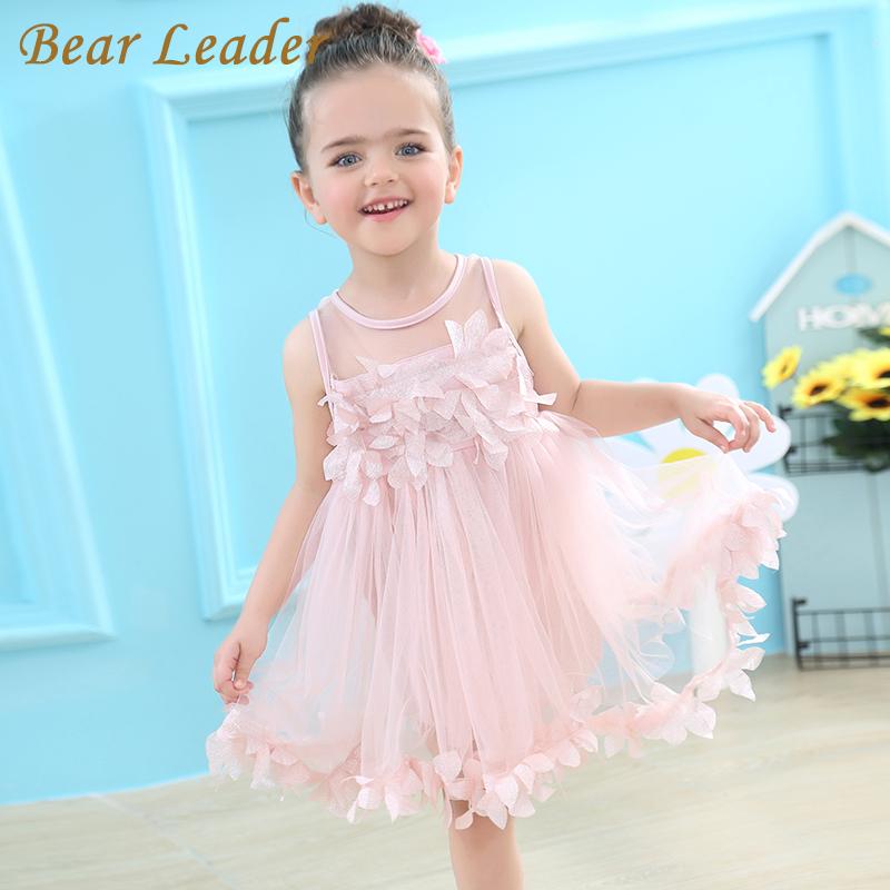 New Summer Mesh Girls Clothes Pink Applique Princess Dress Children Summer Clothes Baby Girls Dress